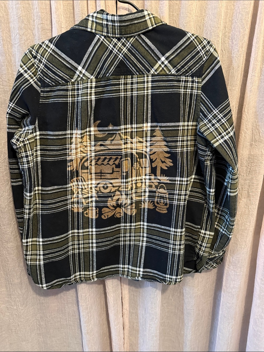 Black and Olive Plaid Shirt with Tan Camper Graphic - Picture 2 of 3